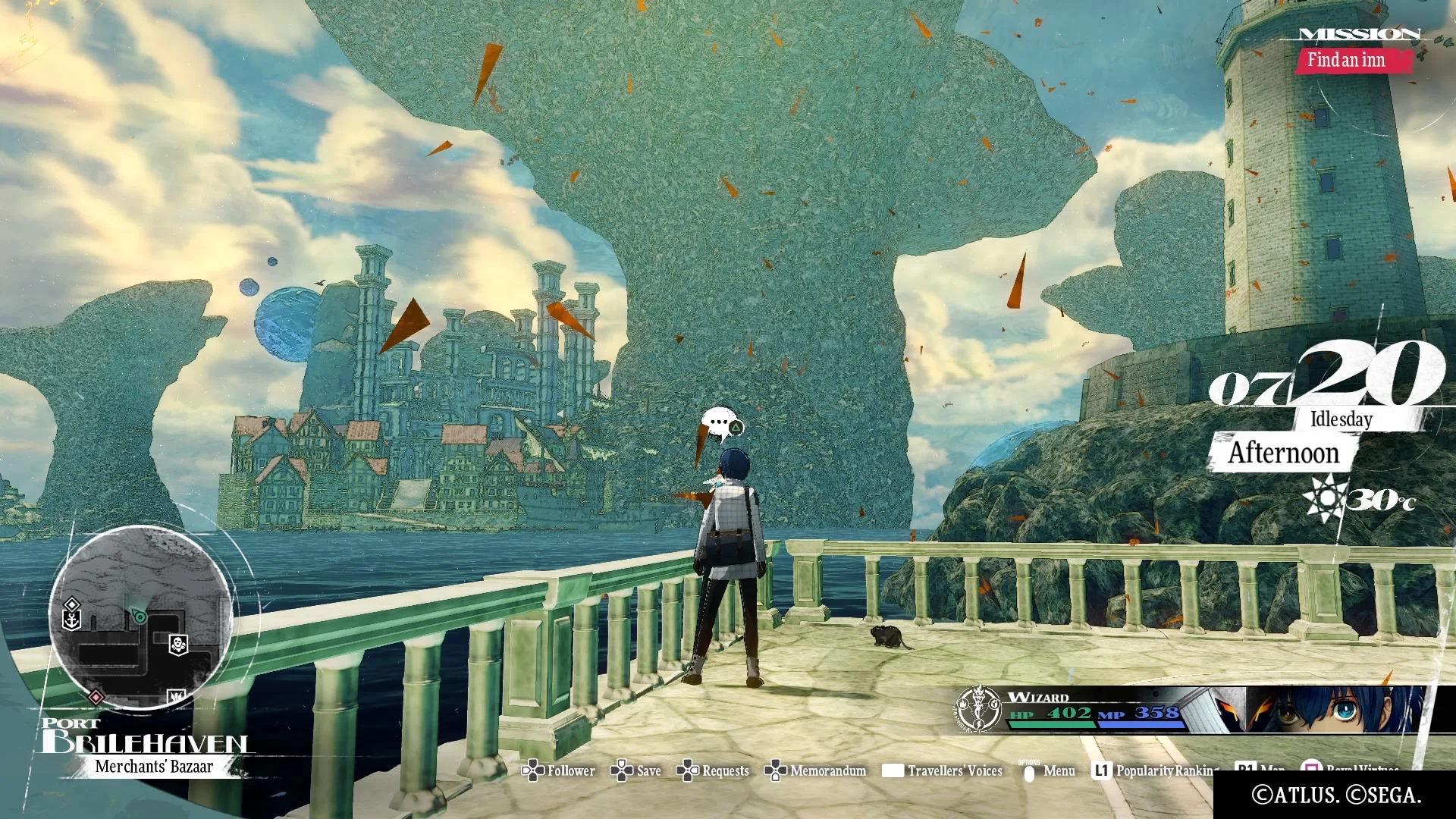 Cuplikan gameplay Metaphor: ReFantazio menampilkan karakter utama menjelajahi dunia fantasi dengan antarmuka RPG bergaya khas Atlus