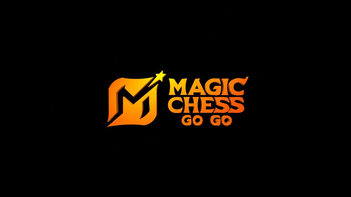 Logo resmi Magic Chess Go Go di latar hitam