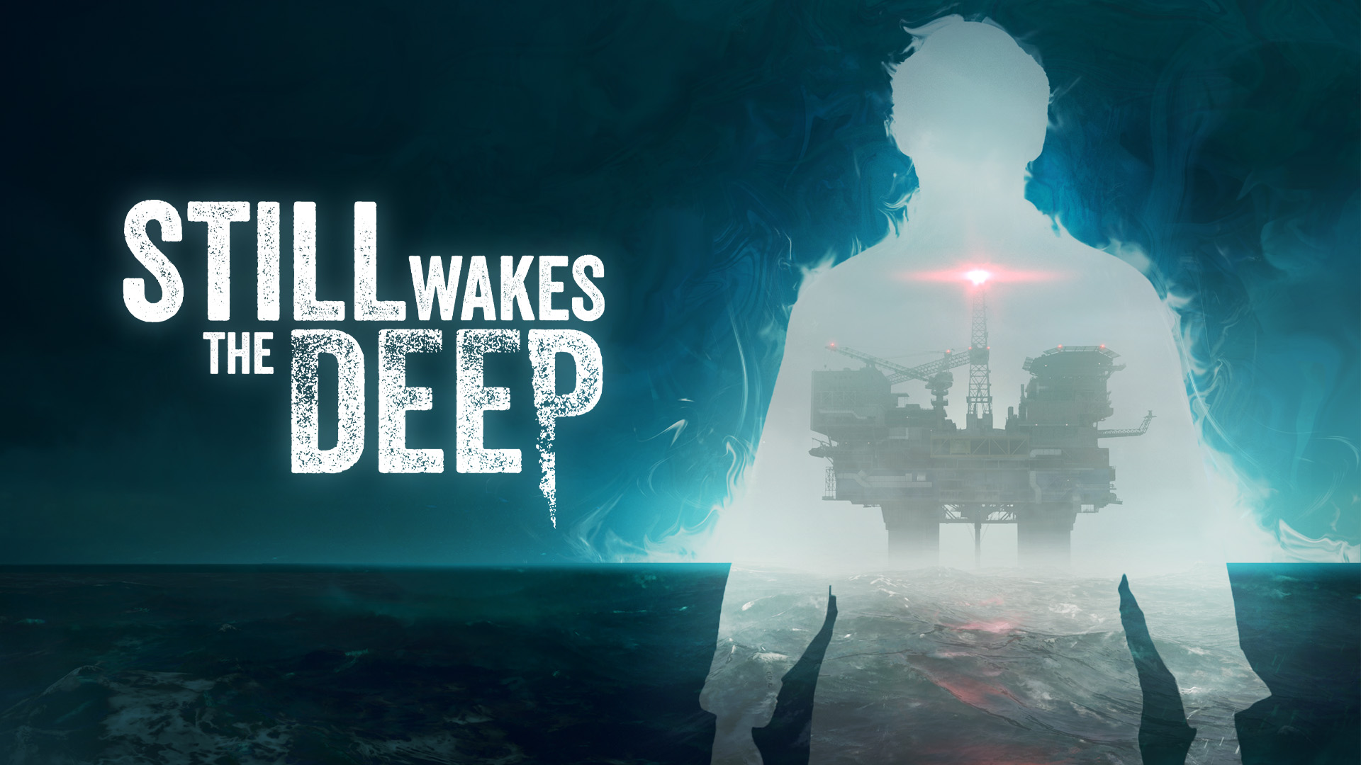 Poster game Still Wakes the Deep dengan siluet dan rig minyak.