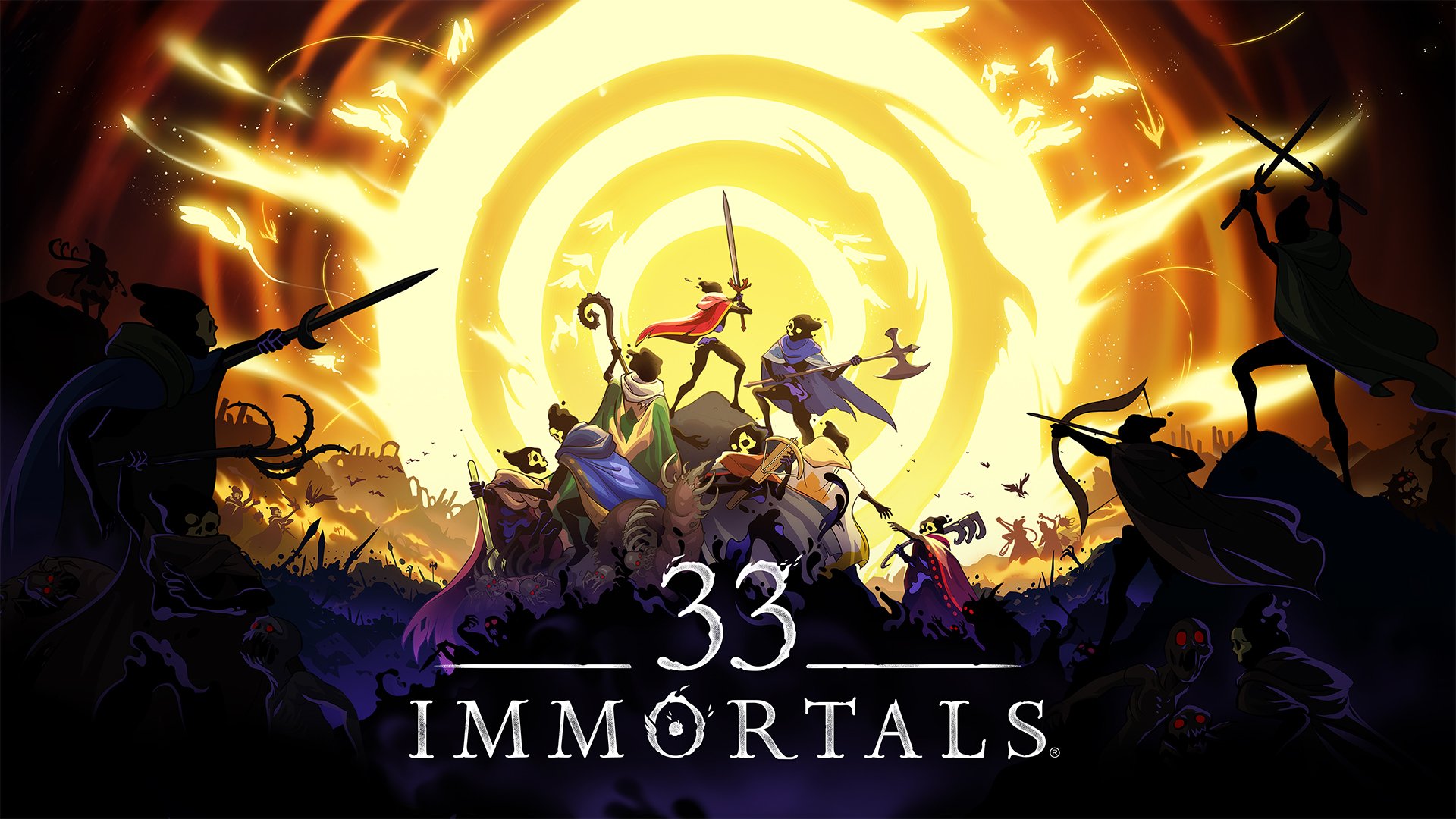 Poster resmi 33 Immortals dengan 33 karakter menghadapi cahaya neraka