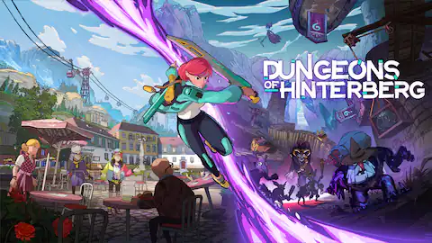 Karakter utama Dungeons of Hinterberg bertarung dengan sihir di tengah desa Alpen.