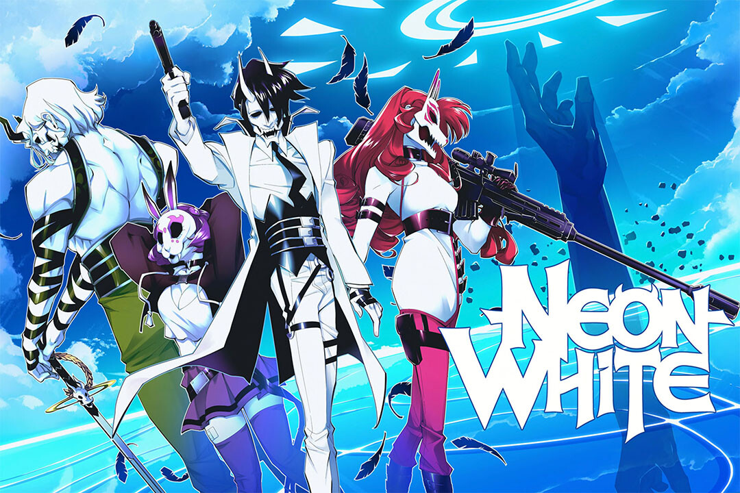 Poster resmi game Neon White bergaya anime.